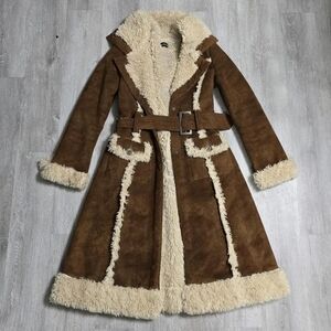 Vintage Y2K Bebe Vegan Shearing Suede Long Maxi Coat Brown 2000s